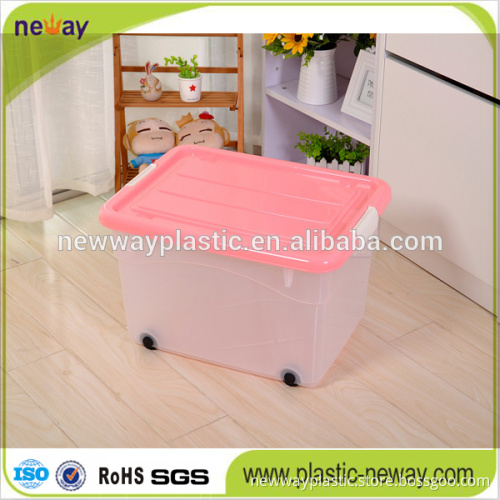 95L big transparent cheap plastic storage box with red lid